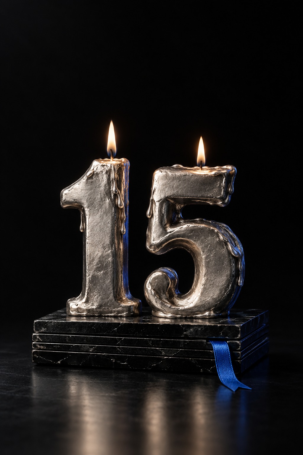 Silver birthday candles and an open ledger, the cover artwork for Proof of Birthday.
